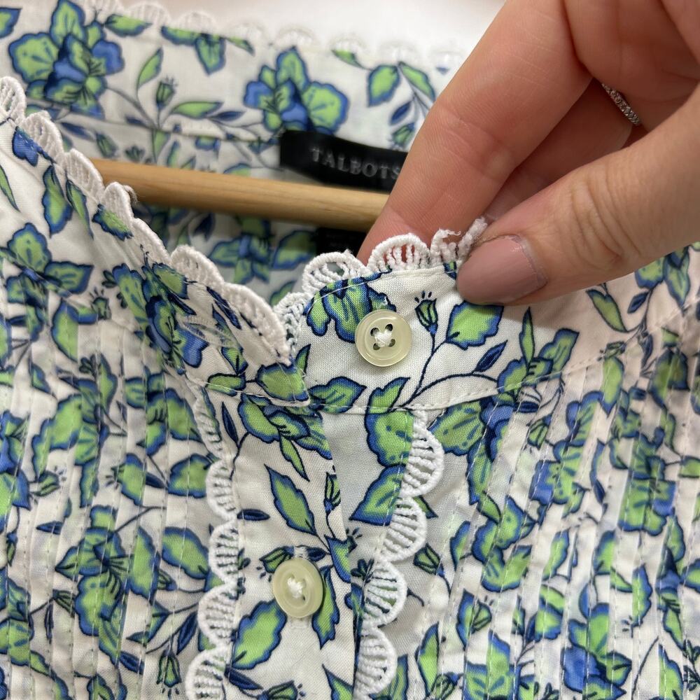 NEW Talbots Flower Floral Button Up Ruffle Lace Long Sleeve Blouse Top Large - Picture 5 of 8